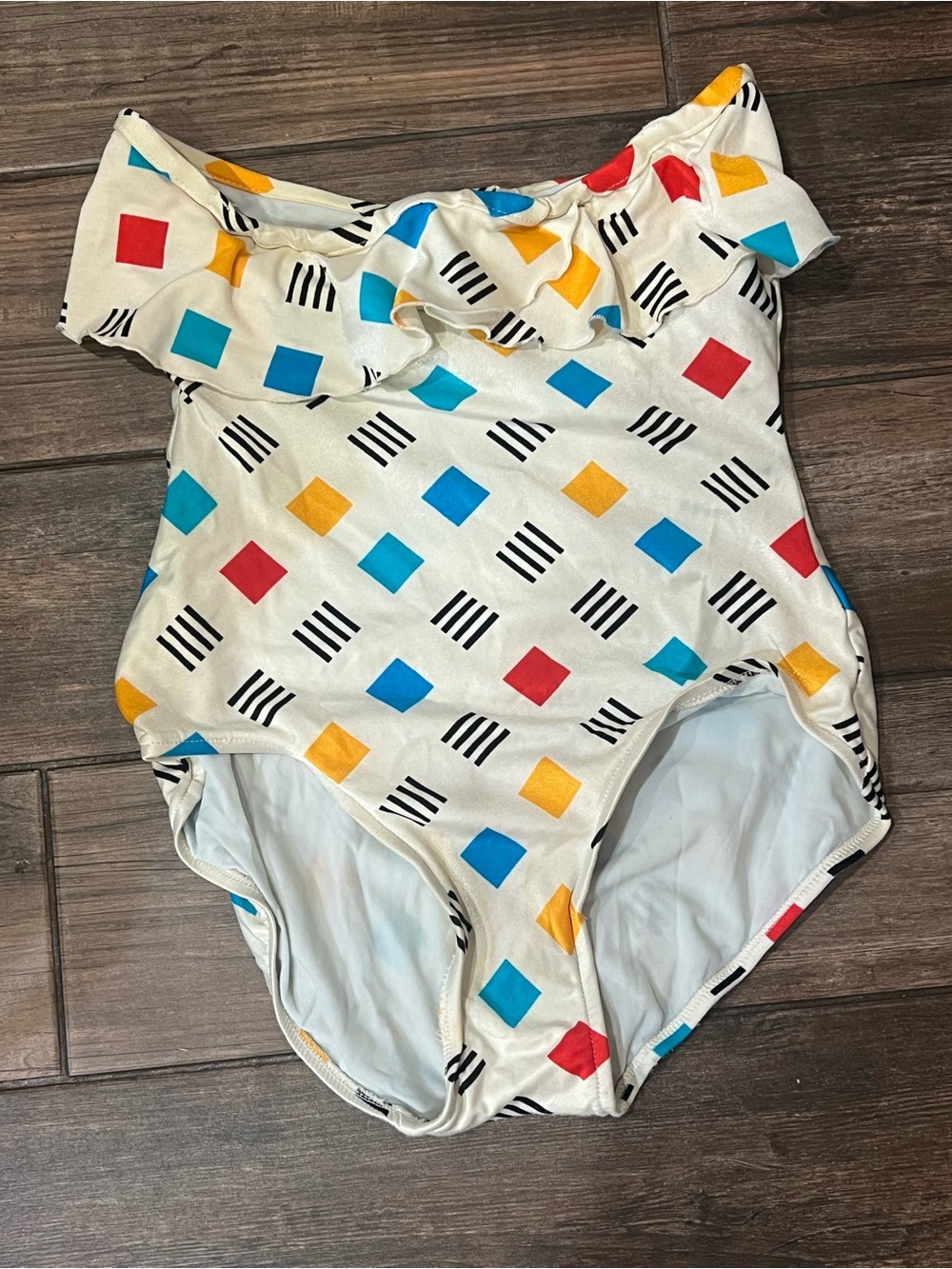 Vintage 80s 90s Catalina Strapless Geometric One Piece Bathing Suit Swimsuit 14